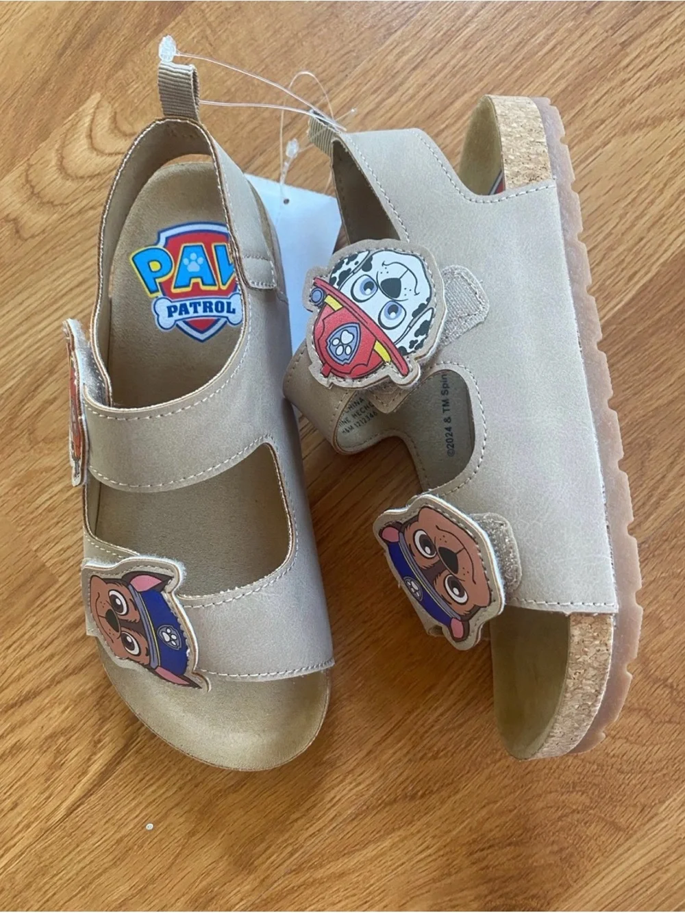New boys Paw Patrol Sz 13.5 Beige Sandals with Character Patches